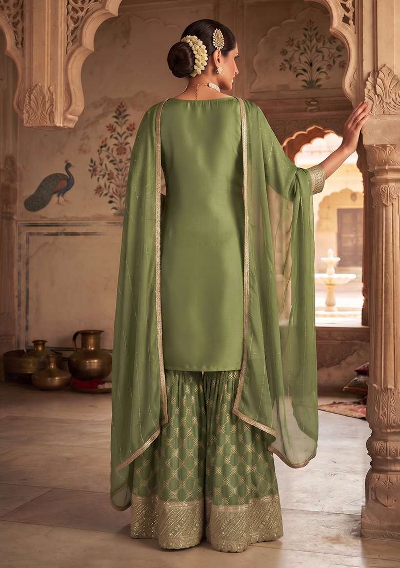 Green Embroidery Viscose Palazzo Set - Indya