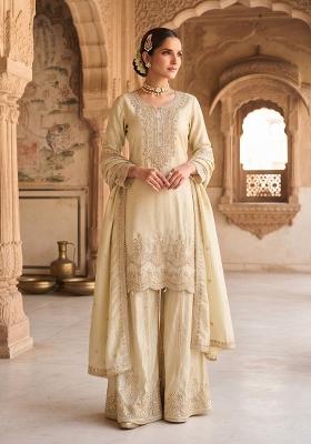 Off White Embroidery Viscose Palazzo Set