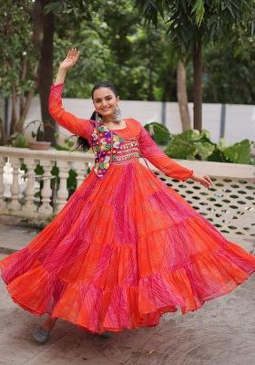 Orange Lehariya Georgette Anarkali