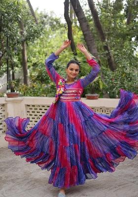 Blue Lehariya Georgette Anarkali
