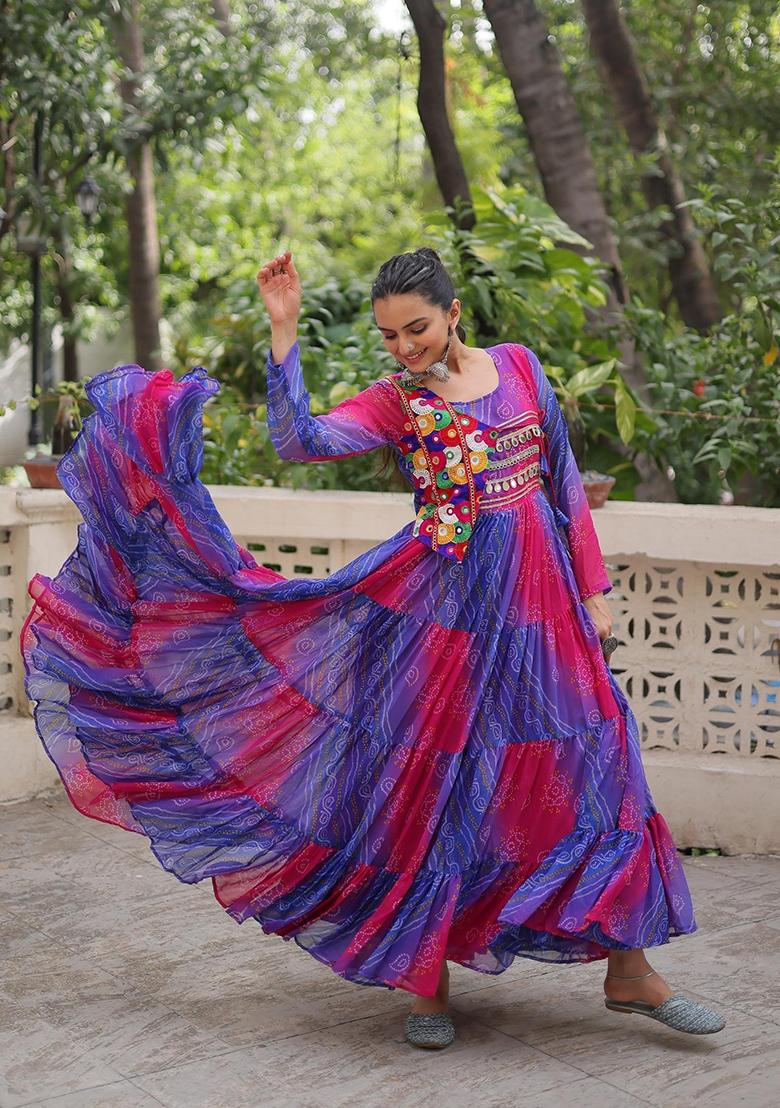 Blue Lehariya Georgette Anarkali - Indya