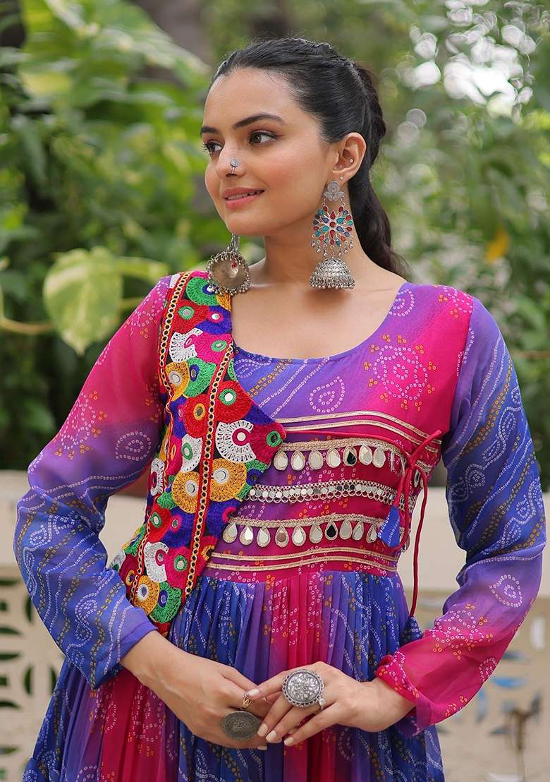 Blue Lehariya Georgette Anarkali - Indya