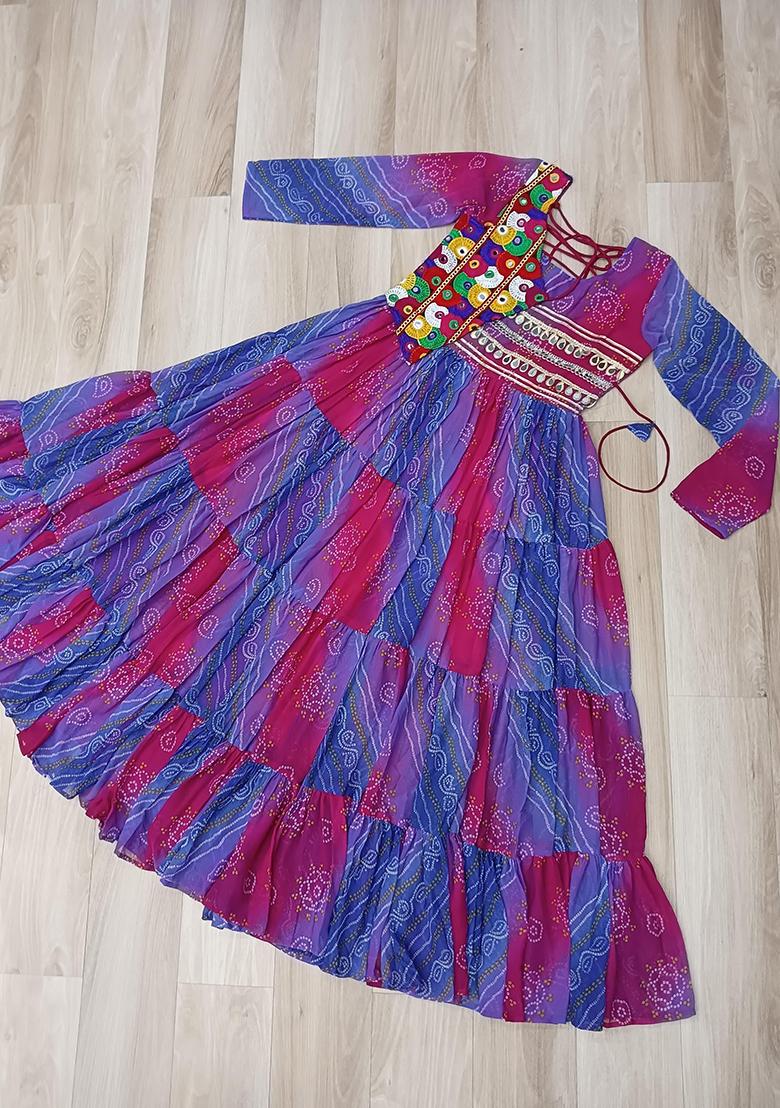 Blue Lehariya Georgette Anarkali - Indya