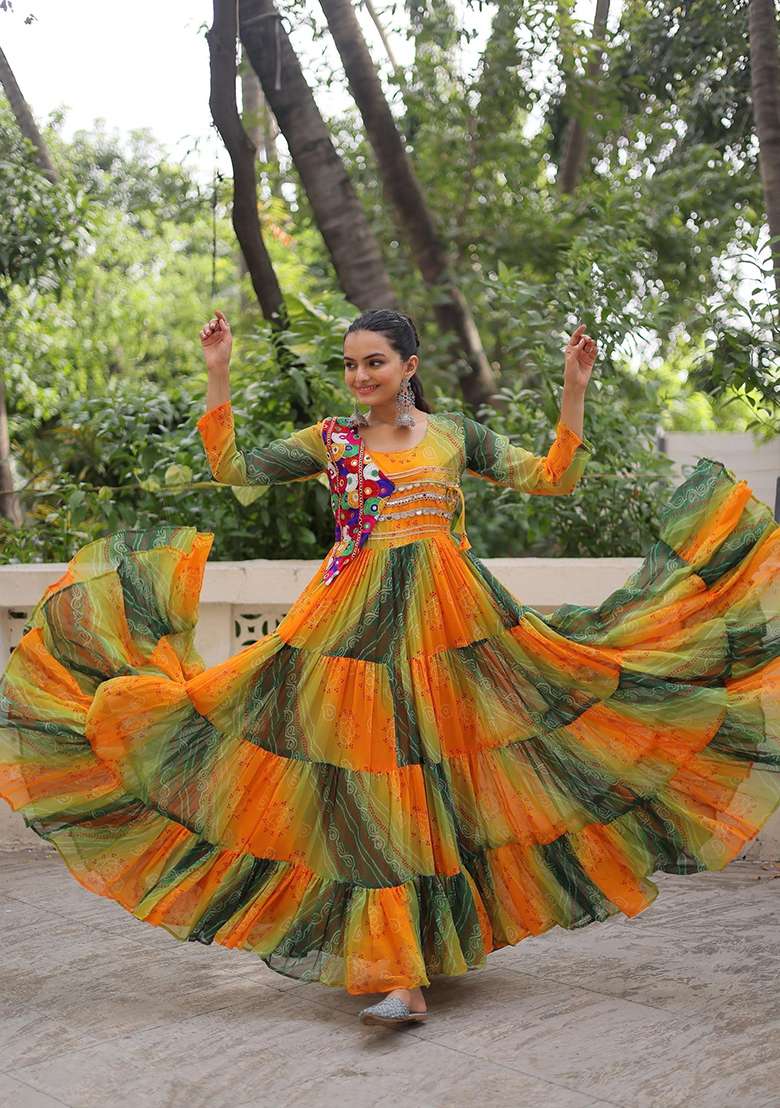 Yellow Lehariya Georgette Anarkali - Indya