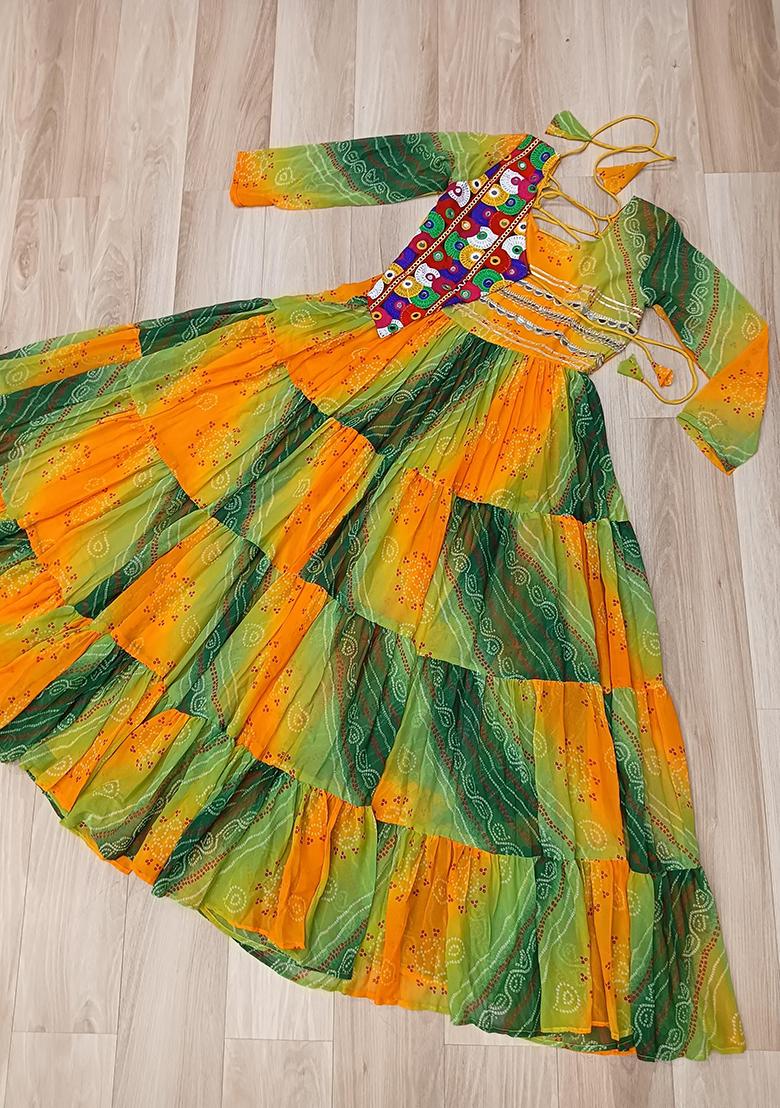 Yellow Lehariya Georgette Anarkali - Indya