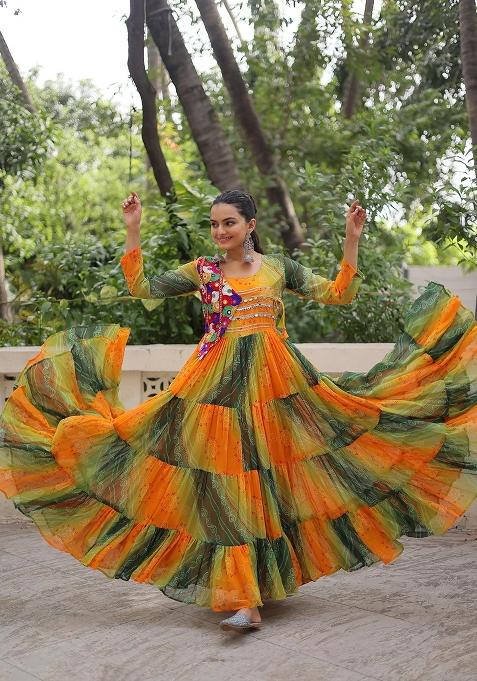 Yellow Lehariya Georgette Anarkali