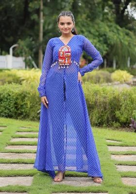 Blue Kutchi Patchework Georgette Anarkali