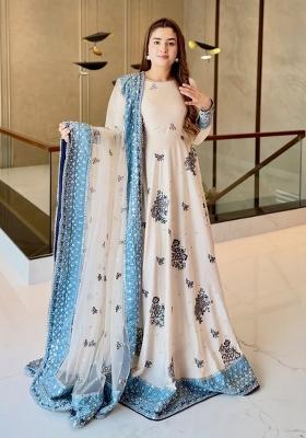 White Embroidery Georgette Anarkali Set