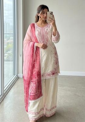 White Embroidery Rayon Kurta Set
