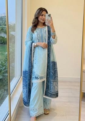 Blue Embroidery Rayon Kurta Set
