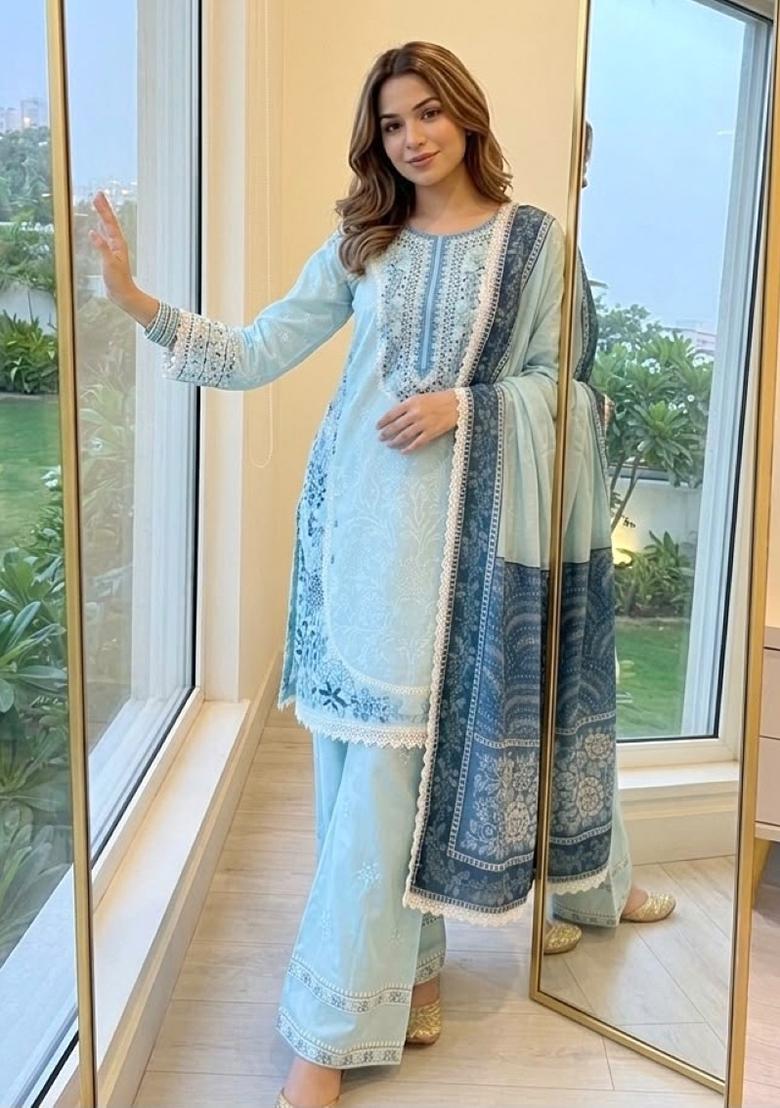 Blue Embroidery Rayon Kurta Set - Indya