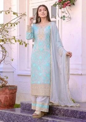 Grey Embroidery Georgette Kurta Set