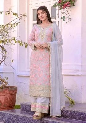 Grey Embroidery Georgette Kurta Set