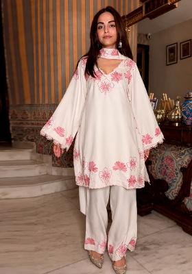 White Embroidery Rayon Kurta Set