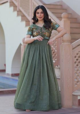 Mehendi Embroidery Silk Anarkali Set