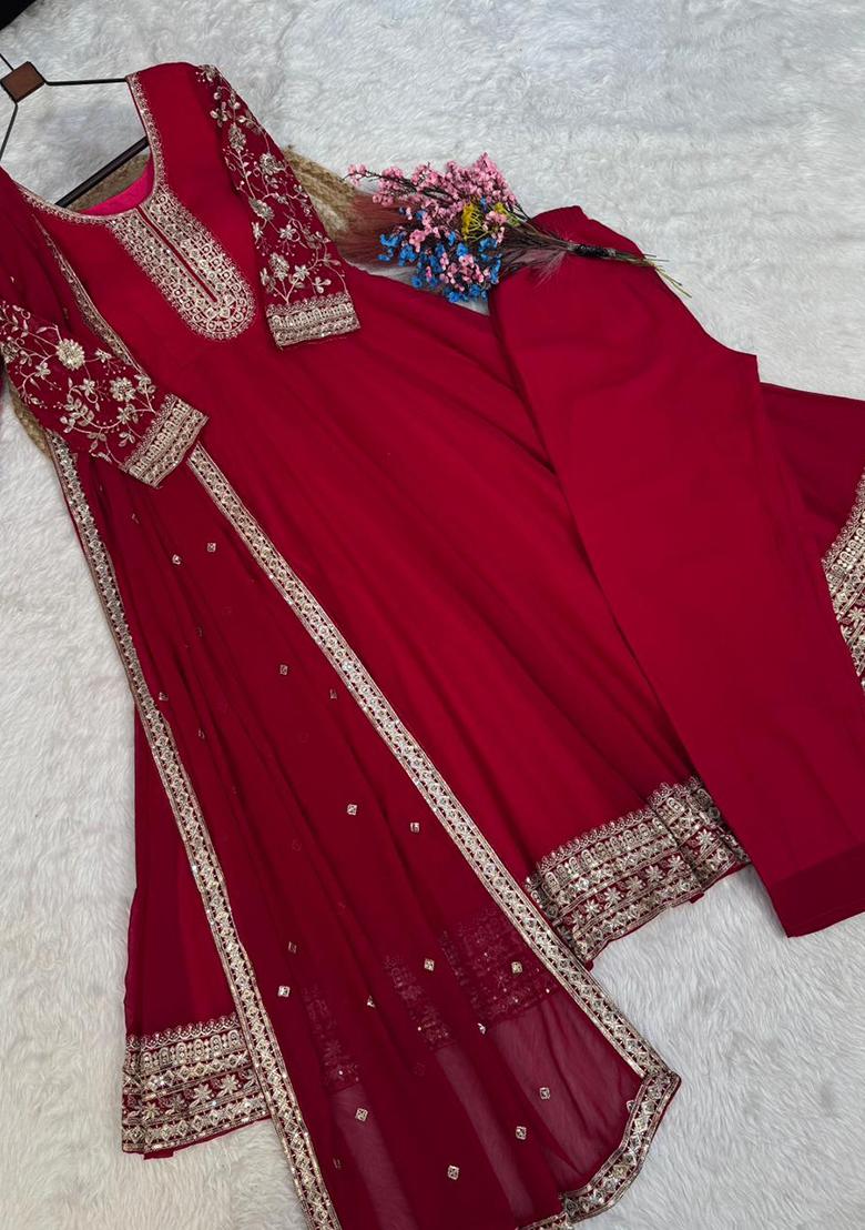 Rani Pink Embroidery Georgette Anarkali Set - Indya