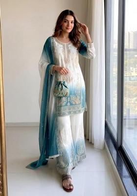 Blue Embroidery Georgette Kurta Set