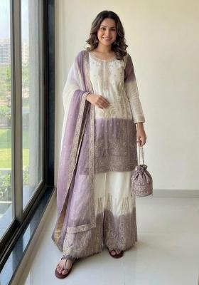Lavender Embroidery Georgette Kurta Set