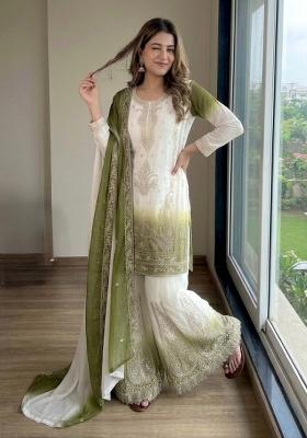 Green Embroidery Georgette Kurta Set