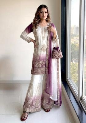 Purple Embroidery Georgette Kurta Set