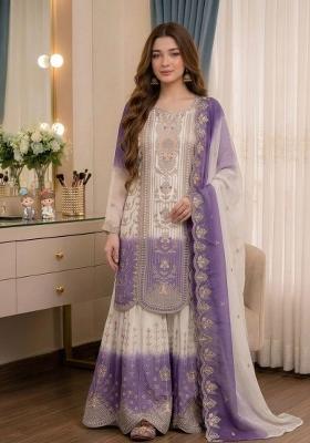 Lavender Embroidery Georgette Kurta Set