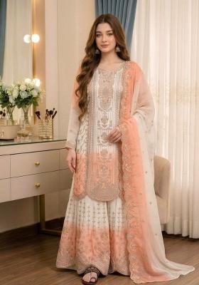 Peach Embroidery Georgette Kurta Set
