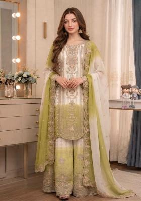 Green Embroidery Georgette Kurta Set