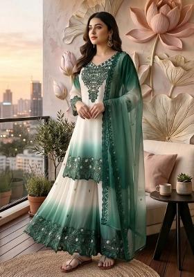 Blue Embroidery Georgette Kurta Set
