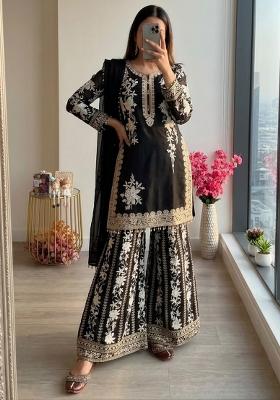 Black Embroidery Georgette Kurta Set