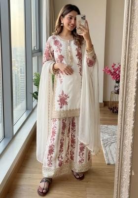 White Embroidery Georgette Kurta Set