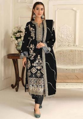 Black Sequin Work Silk Kurta Set