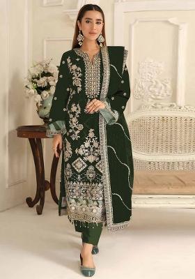 Green Sequin Work Silk Kurta Set