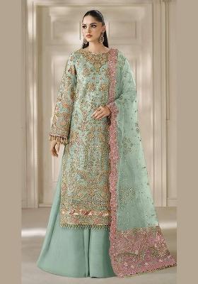 Green Sequin Work Chiffon Kurta Set