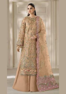 Peach Sequin Work Chiffon Kurta Set