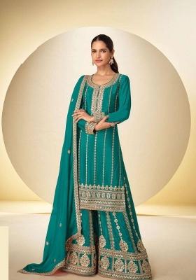 Teal Sequin Work Chinon Kurta Set
