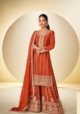 Orange Sequin Work Chinon Kurta Set