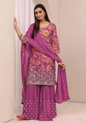 Pink Sequin Work Chinon Kurta Set