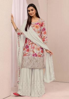 White Sequin Work Chinon Kurta Set