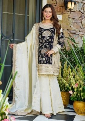 Off White Sequin Work Crepe Kurta Set