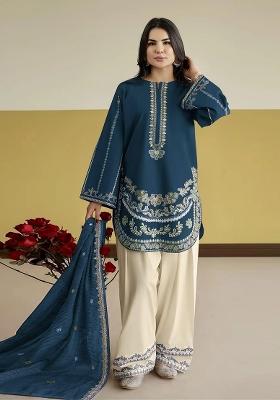Blue Sequin Work Silk Kurta Set