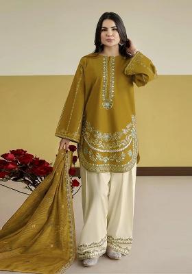 Yellow Sequin Work Silk Kurta Set
