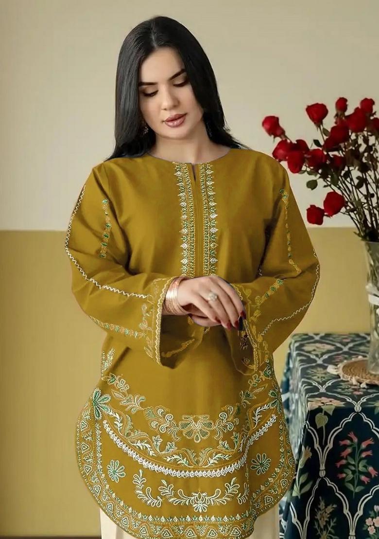 Yellow Sequin Work Silk Kurta Set - Indya
