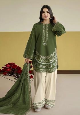 Green Sequin Work Silk Kurta Set
