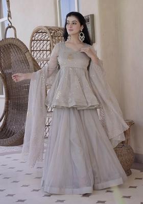 Grey Embroidery Silk Kurta Set