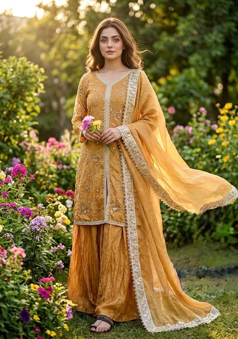Black Embroidery Silk Kurta Set - Indya