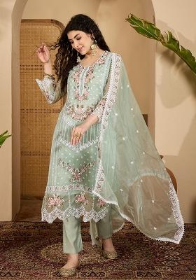 Sea Green Embroidery Organza Kurta Set