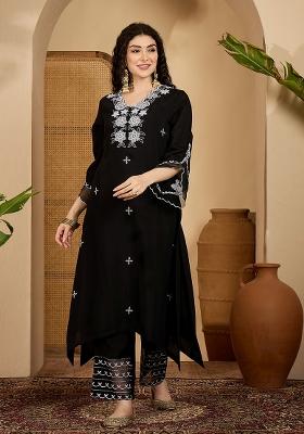 Black Embroidery Silk Kurta Set