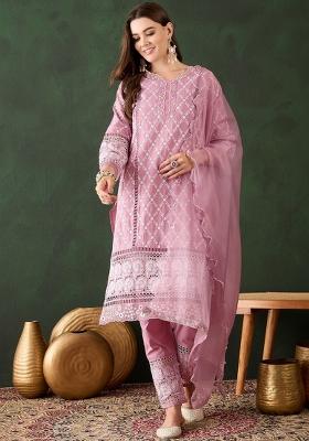 Pink Embroidery Cotton Kurta Set