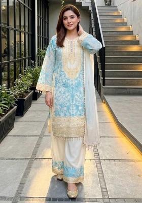 Sky Blue Embroidery Georgette Kurta Set
