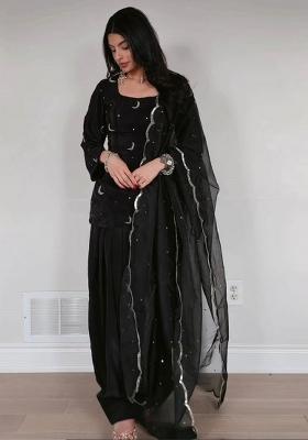 Black Embroidery Silk Kurta Set